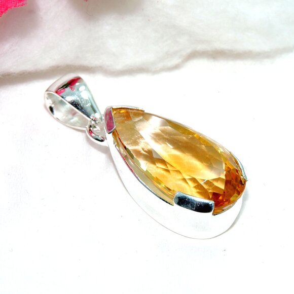 Citrine Gemstone Pendant, 925 Sterling Silver, One of Kind Pendant, Teardrop Cut - Picture 2 of 5